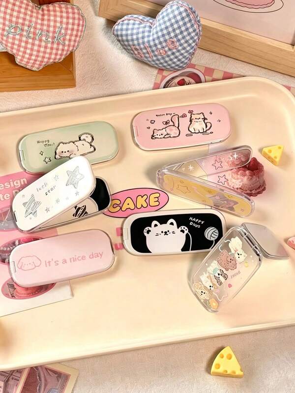 1 Pc Cute Little Animal Cartoon Makeup Remover Stand - Adhesive, Portable, Both Horizontal And Vertical Use, Foldable Mirror, Mirror Surface, Must-Have For Girls, Desktop Support, Portable Flip Cover, Summer New Product, Lazy, Small, TV Series Chasing