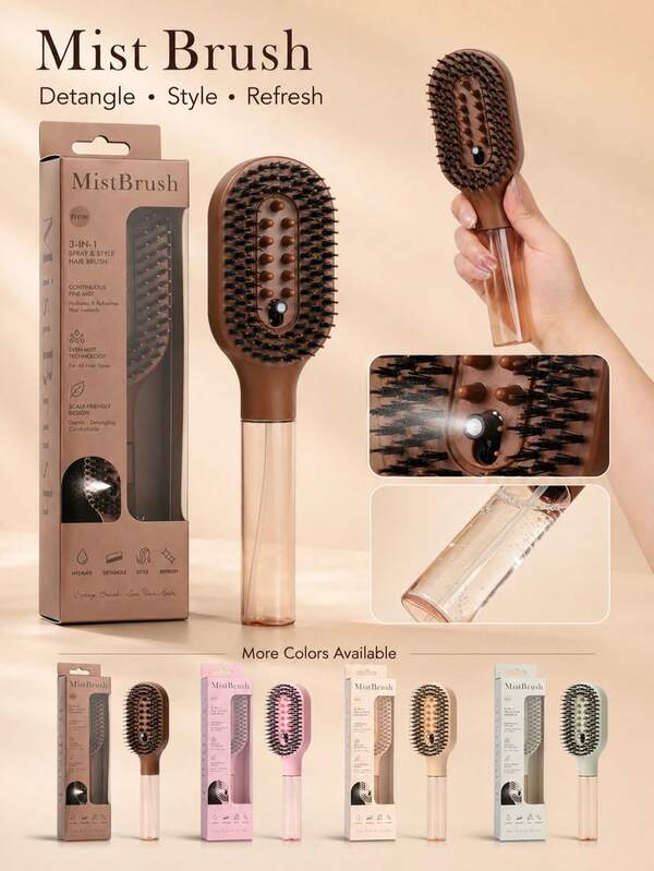 Water Spray Detangling Comb With Handle, One-Click Spray Anti-Frizz Hair Brush