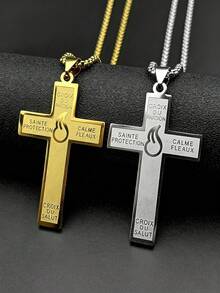 Catholic French Croix Du Pardon Cross Of Pardon Pendant Necklace Stainless Steel Gold Color Cross Of Forgiveness Chain Jewelry - Necklace - View 4