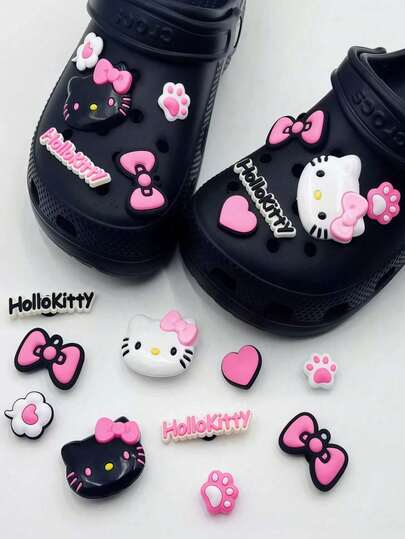10pcs/Sanrio Pink Cute Hello Kitty Shiny Shoe Charms - Multiple Styles, Suitable For Sandals, Clogs, Bags, Bracelets - Perfect Gift For Friends, Fun Design, Durable PVC Material, High-Quality Decoration
