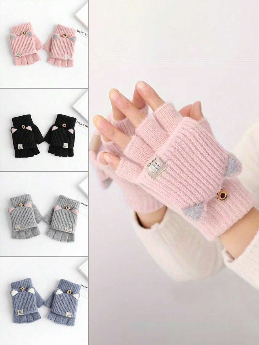 Cute Girl Thick Cat Ear Gloves, Cartoon Design, Suitable For Autumn/Winter Outdoor Play And Daily Wear - Multicolor - View 1