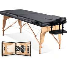 24" Wide 2 Fold Portable Lash Massage Bed, Height Adjustable Wooden Spa Tattoo Facial Table With Face Cradle & Carry Bag, Heavy Duty Salon Equipment Holds 496 Lbs, Black - Black - View 1