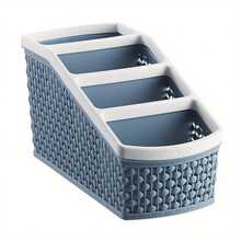 1pc 4-Compartment Faux Wicker Plastic Desktop Remote Control Storage Rack, Living Room Coffee Table Multi-Function Divided Organizer Box, Space-Saving Tidy Desktop Clutter Organizer - Multicolor - View 1