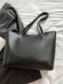 時尚大容量托特包，休閒日常使用，個性化托特包，百搭中號女款包 - 黑色 - 查看 5