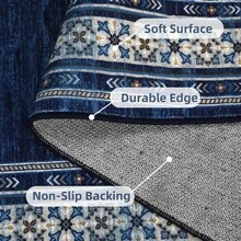 Techigher Modern Washable Area Rug - Non Slip Geometric Bordered Living Room Carpet, Foldable Thin Low Pile Floor Cover For Bedroom, Kitchen, Dining Room - Blue - View 6
