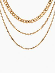 Vandermere 3pcs 18k Gold Stainless Steel Women's Herringbone Necklace Set, Simple And Elegant Solid Color Snake Chain Necklace For Layering. - Yellow Gold - View 5