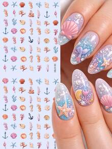 2Pcs 5D Aquarium Ocean Fish Nail Stickers, Colorful Tropical Fish Starfish Coral Bubble Underwater Sea Self-Adhesive Nail Decals, Kawaii Manicure Decoration For Summer Beach Salon Nail Art - Multicolor - View 9