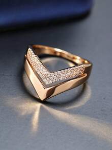 CVNANA 1pc Double V-Shaped Pave Zirconia Wide Ring, Symbolizing Victory, Unisex Accessory, Men's Gift Choice; Modern Minimalist Fashion Style, Suitable For Daily Commute, Cocktail Party, Anniversary, Holiday Gift. - A - View 3