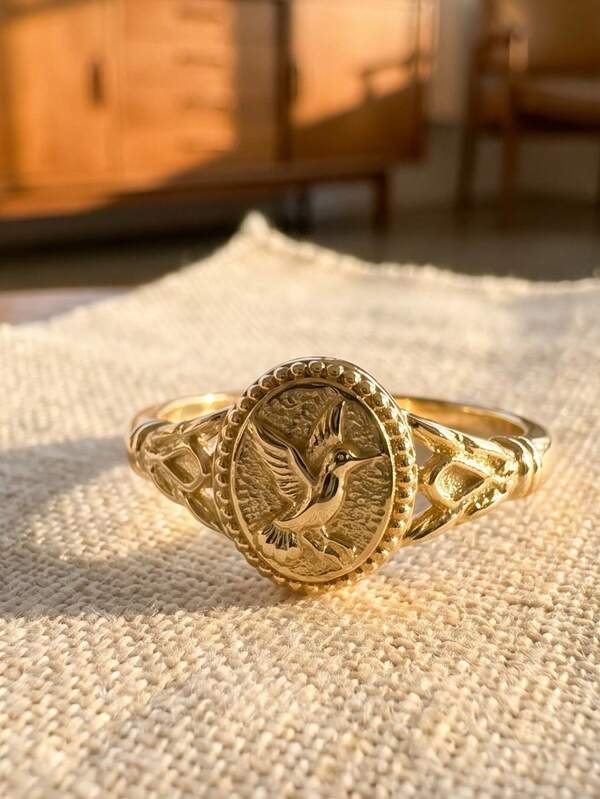 Eleganter Damen-Siegelring mit goldenem Vogel, minimalistischer goldener Ring, Schmuck für Alltag, Geburtstag und Party, Geschenk zum Muttertag, Jahrestag und Weihnachten