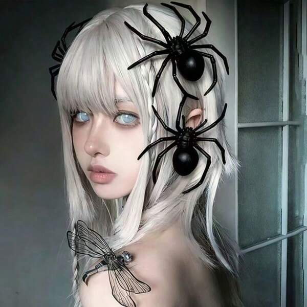 1PC Dark Gothic Spider Hair Clip, Subculture Niche Quirky Costume Hair Accessory, Halloween Photo Prop Headpiece, Full Prop
