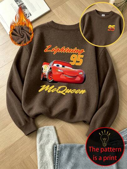 Disney Atasan Rajut Imitasi Kasual Ukuran Besar Wanita dengan Kain Lembut dan Nyaman serta Motif Lightning McQueen Dua Sisi; Cocok untuk Musim Gugur dan Musim Dingin.