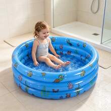 Piscina Inflable Redonda de Tres Anillos con Diseño Marino, Alberca Portátil para Niños, Ideal para Juegos de Agua en Patio y Jardín - A - Ver 4
