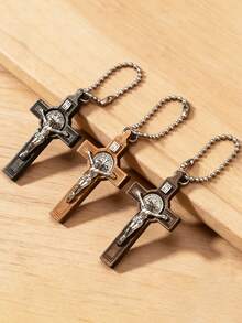 Vintage Wooden Cross Keychain, Religious Pendant, Easter Bag Charm, Key Ring Accessory, Gift Box Decoration, Christian Gift - Multicolor - View 4