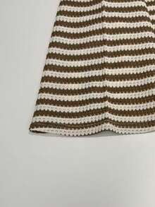 Lurzo Girls' Autumn/Winter Casual Colorblock Striped Bow V-Neck Flared Sleeve Crop Top, Unique Soft Striped Fabric, Suitable For Daily School And Gatherings - Brown - View 8