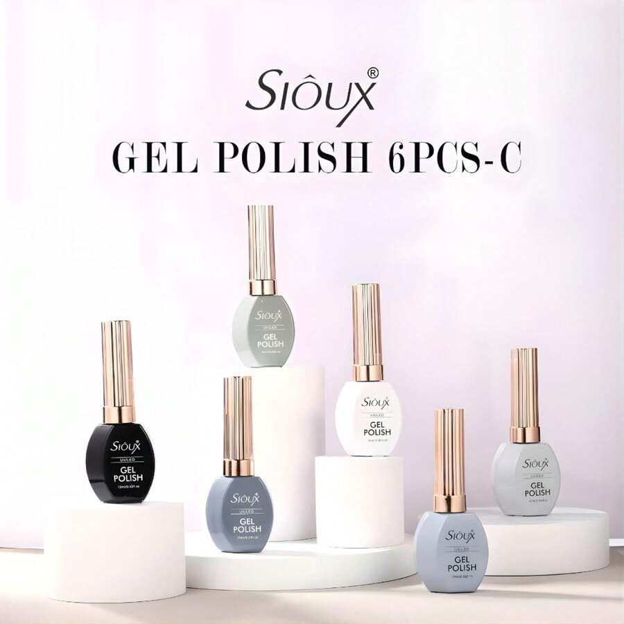Kit Esmalte em Gel Sioux  COLEÇÃO C – 6 Cores Vibrantes Gel Polish UV/LED 12ml Cada - Preto - Visão 1