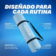 MUUK 1 pieza Tapete de yoga antideslizante de 150x60 cm con 8 mm de grosor|Correa de Transporte, Resistente y Cómoda | Ideal para Ejercicio en Casa, Gimnasio, Parque, Viajes, Meditación y Estiramientos - Azul Pastel - Ver 5