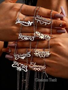 Customized Elegant Cursive Letter Name Necklace, Stainless Steel Thin Chain, Women's - Silver - View 1