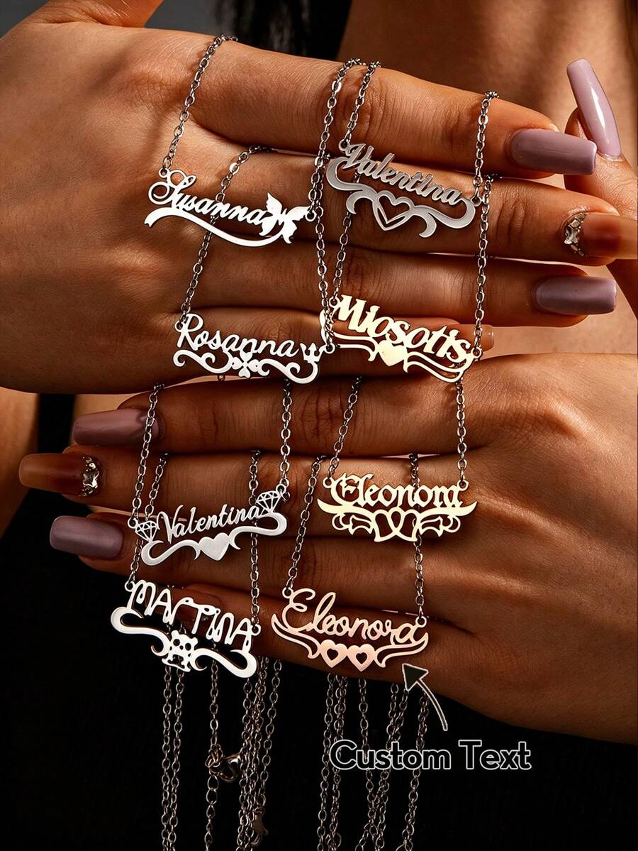 Customized Elegant Cursive Letter Name Necklace, Stainless Steel Thin Chain, Women's - Silver - View 1