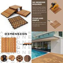Acacia Wood Deck Tiles, 12" X 12" Interlocking Outdoor Flooring For Patio, Balcony, Garden And Backyard, Durable Natural Wood Floor Tiles For Deck, Porch And Poolside Decor - Soil - View 1