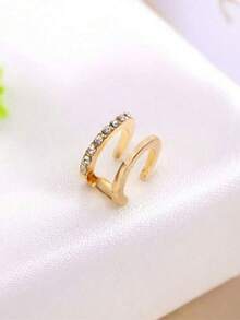 1pc European And American Minimalist Fashion Women's Double Layer U-Shaped Clip Earrings, Fashion Double C Non-Pierced Ear Studs, Suitable For Daily, Party And Vacation Wear - Gold - View 2