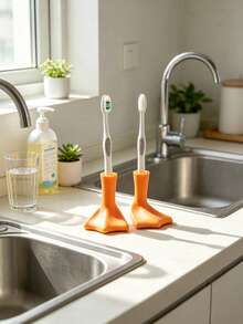 1pc Duck Foot Toothbrush Holder, Makeup Brush Organizer, Desktop Decor, Creative Cute, Suitable For Bathroom, Bedroom, Living Room, Essential Home Decor, Wedding Season Graduation Season Back To School Season Gift, Dorm Storage, Washbasin Storage Tool, Mini Brush Holder, Toiletries Storage Rack - Multicolor - View 4