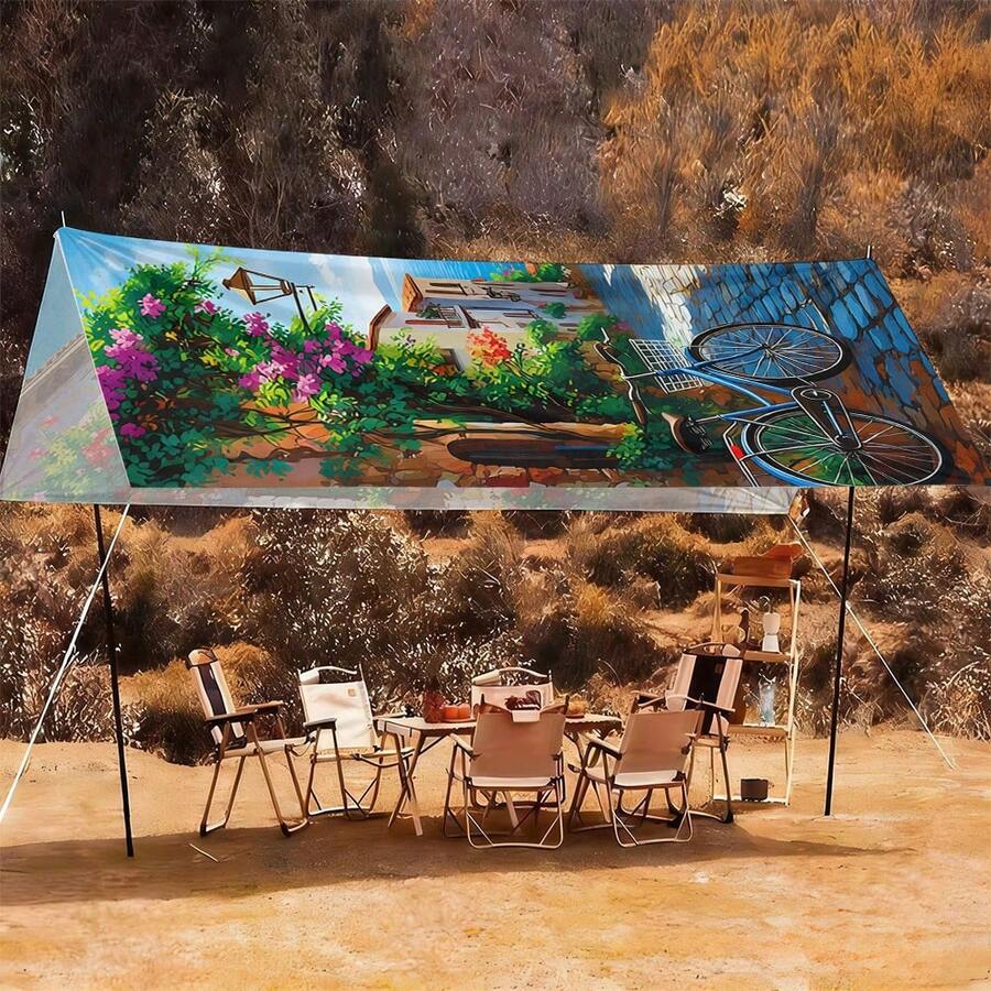 1pc Fresh Polyester Sun Shade Cloth With Metal Reinforced Grommets, Outdoor Privacy Screen, Heat Insulation Canopy Cover For Patio, Balcony, Garden, Pool, Camping, Sun Protection, Blackout, Waterproof, Windproof - Multicolor - View 1