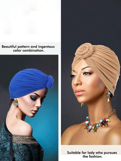 1pc Women's Summer Casual Vintage Party Hat, Crinkled Fabric Knotted Headwrap Cap