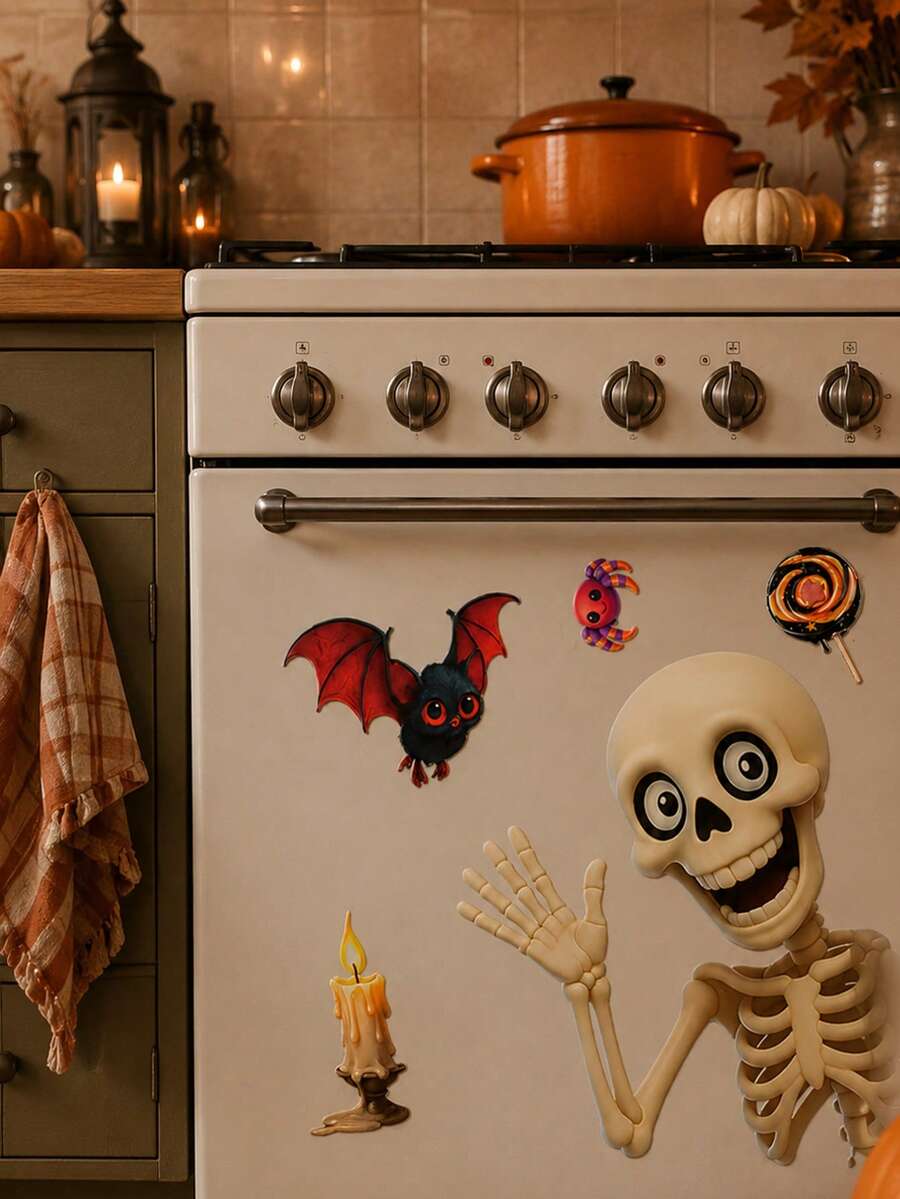 1/2pcs/Skull Halloween Fridge Magnets - Cute Fridge And Glass Window Stickers Decoration; Halloween Window Stickers And Decals, Halloween Party Supplies - Multicolor - View 1