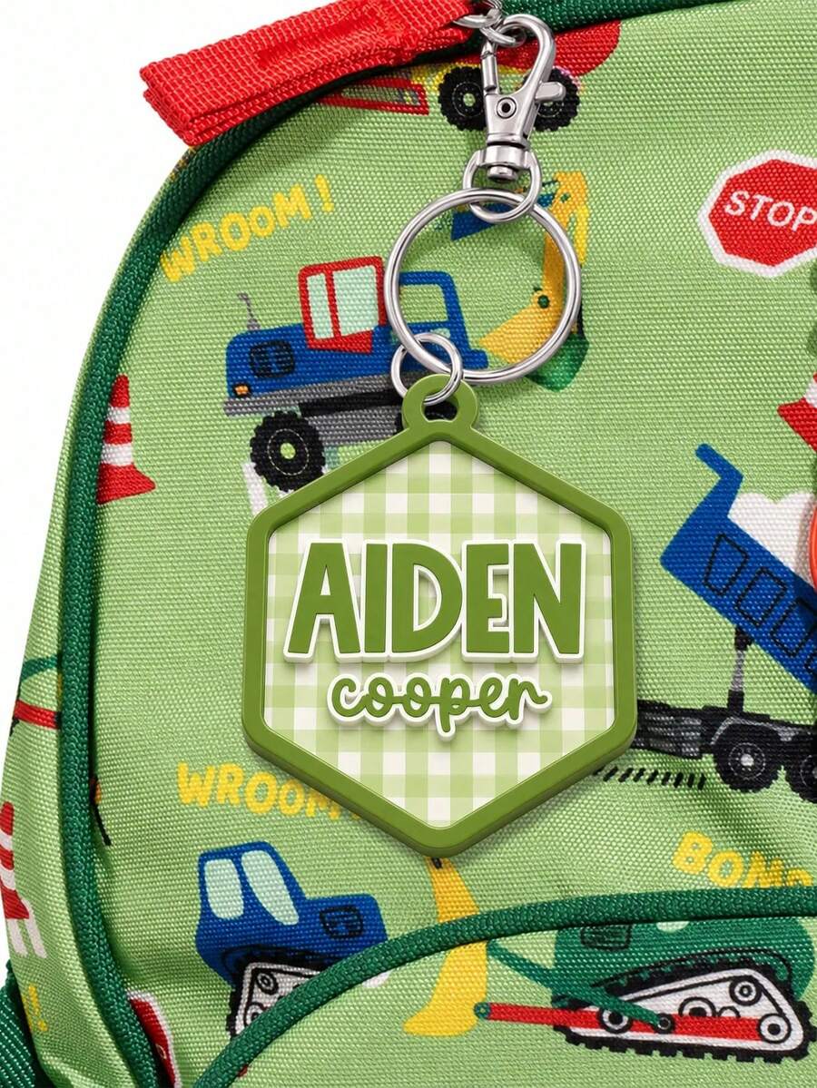 Checkered Backpack Tag, Backpack Name Keychain, 3D Backpack Name Tag, DIY Customizable Name & Date Keychain, Gift For Halloween And Christmas