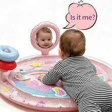 1pc Round Inflatable Water Play Mat With Mirror, PVC Material Toddler Water Play Mat, Encourages Activity And Sensory Development, Suitable For Infants - Multicolor - View 1
