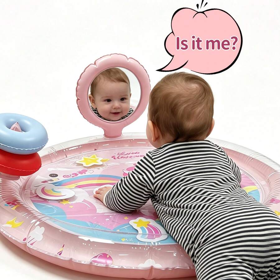 1pc Round Inflatable Water Play Mat With Mirror, PVC Material Toddler Water Play Mat, Encourages Activity And Sensory Development, Suitable For Infants - Multicolor - View 1