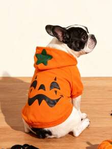 LUCKIE PAW 1pc Halloween Funny Pumpkin Pattern Pet Sweatshirt, Physical Flea Protection, Reduces Shedding, Warm & Breathable, Suitable For Small And Large Dogs And Cats, Indoor And Outdoor - Orange - View 1