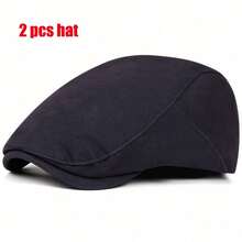2 Pcs Vintage Black Flat Cap Men Women Retro British Style Newsboy Hat Dark Academia Aesthetic Woolen Ivy Cap Casual Smart Beret Hat - LFY - View 14