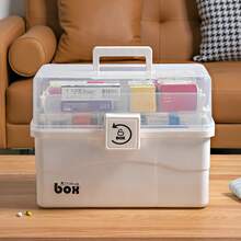 Large Capacity Dust-Proof Medicine Box, Specialized Medication Organizer Storage Box, Multi-Layer Spacious First Aid Kit, Suitable For Home And Dorm Use, Durable Plastic, Sturdy And Reliable, White. - White - View 2