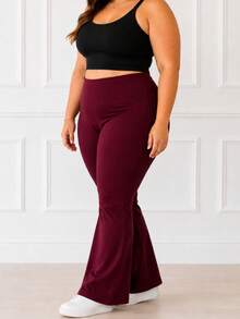 Calça Legging Flare Flanelada Plus Size Boca de Sino Suplex - Vinho - Visão 3
