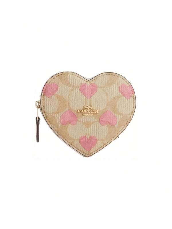 COACH Heart 11 Light Khaki PVC Heart Print Clutch With Zip Closure No Strap And Interior Slip Pocket For Casual Outings Women Gift