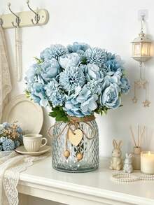 1/4pcs Artificial Peony Hydrangea Bouquet, Suitable For Wedding Decoration, DIY, Bridal Bouquet, Wrist Corsage, Headpiece, Wedding Car Decor, Door Decor, Home, Restaurant, Bedroom, Vase Decor, Party Decoration, Valentine's Day And New Year Gift - Blue - View 6