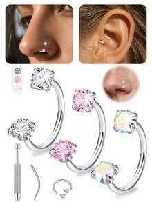 CIZME Horseshoe Nose Rings 18/20g Horseshoe Nose Ring For Women Men,Double Gem Cartilage Helix Tragus Earring Nose Screw Nose Lip Piercing Jewelry - Horseshoe - View 1