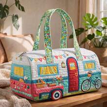 2D Printed Camper Bus Weekender Travel Tote,Travel Beach Bag,Spacious Lightweight Durable Duffle Bag,Overnight Carry Bag For Women,Travel Must-Have - Multicolor - View 3
