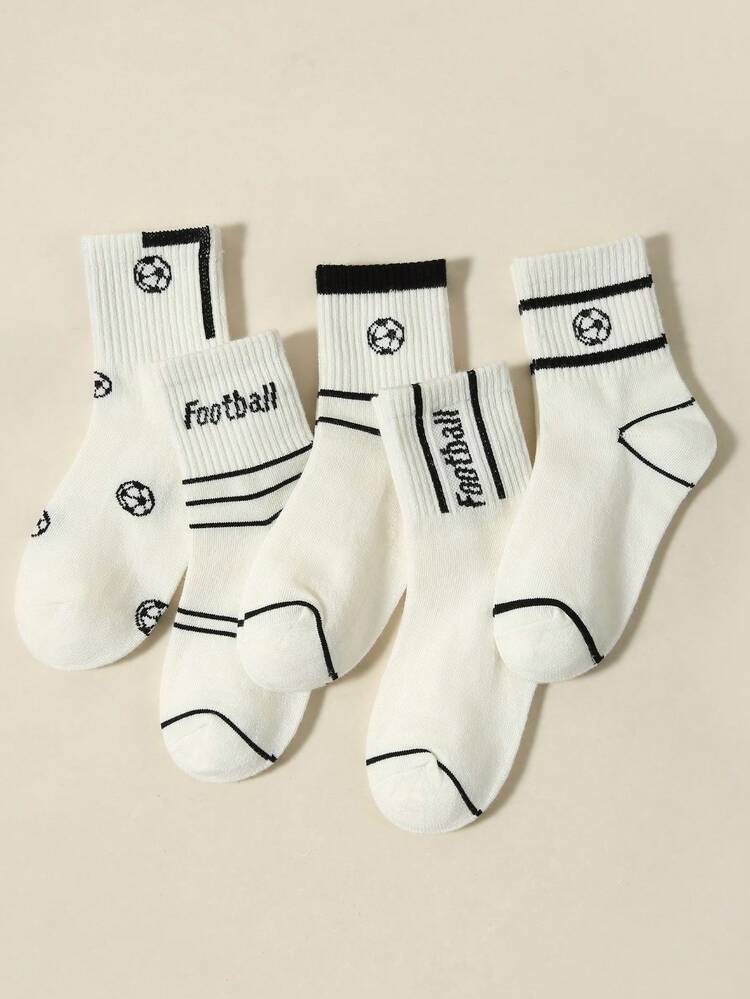 5 Pasang Kaos Kaki Anak Elastis Tinggi Musim Semi/Panas, Desain Minimalis Modis Motif Sepak Bola/Huruf, Ramah Kulit, Lembut, Nyaman, Menyerap Keringat, Bernapas, Kasual, Serbaguna, Cocok untuk Kembali ke Sekolah/Hadiah Liburan/Pakaian Olahraga/Pemakaian Sehari-hari - MultiWarna - View 1