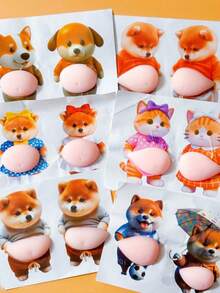 Funny 3D Soft Belly Cat Stickers, Waterproof Self-Adhesive Animal Laptop Stickers, Squeezable Silicone Shiba Inu Stickers Gift - Multicolor - View 2