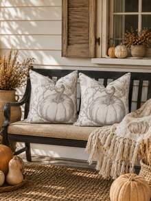 1 Stück Herbst Landhausstil brauner Toile De Jouy Kürbis Kissenbezug, Vintage Herbst Bauernhaus Ernte Thanksgiving Sofa Dekoration - Beige - Übersicht 7