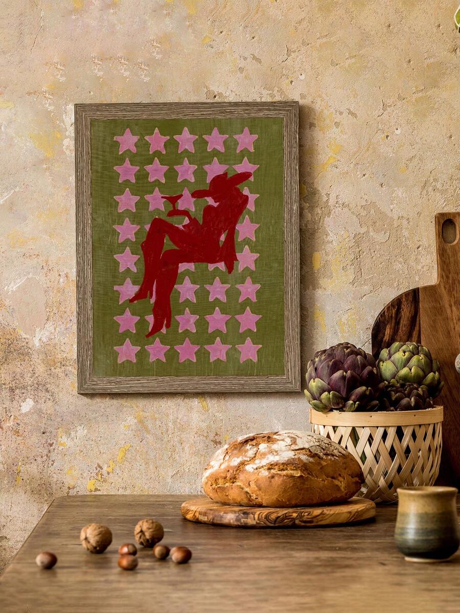 1 Piece Cowgirl Painting Posters Women Print Picture Red Silhouette Art Poster Pink Stars Background Mural Funky Wall Arts Western Wall Print Bar Decor Preppy Dorm Decoration No Frame - Cowgirl - View 1