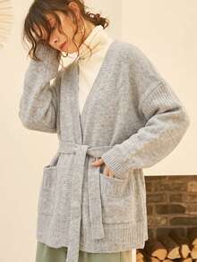 Knit Mix Women's Elegant Autumn/Winter Fashion Knit Cardigan, Minimalist Casual Daily Home Basic Outerwear Fall - Light Grey - View 5