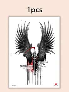 1pc Temporary Body Art Tattoo Sticker, Black Tattoo, Wings, Figure, Sword, English Pattern Paper Tattoo Sticker, Easy To Apply And Remove, Very Realistic, Suitable For Men Or Women Chest, Legs, Arms, Waist, Abdomen, Feet Tattoo Sticker Music Festival Party Supplies, Multi-Functional Body Art Fake Tattoo For Men And Women, Scar Coverage - Black - View 9