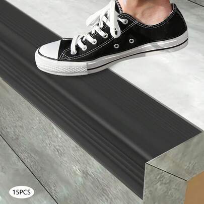 Stair Nosing 15Pcs Staircase Step Edge Protector Anti-Slip PVC Stair Corner Trim Strips Self-Adhesive Stair Tread Stair Nose Molding 35.43 X 1.97 X 0.98inch, Black