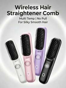 Multi-Color Wireless Curling Comb, Portable Anti-Frizz Tool With LED Digital Temp Control & Anti-Scald Design, USB Rechargeable, Lightweight & Compact, Say Goodbye To Morning Frizz, Smooth Hair Anytime, Anywhere, Multiple Colors Available. - Multicolor - View 4