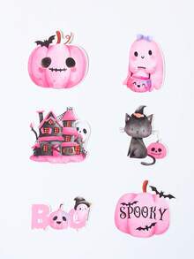 48pcs Pink Halloween Lollipop Cards, Ghost Pumpkin Cat Pattern, Birthday Party Favor Decoration Cards - Halloween Assorted - View 4