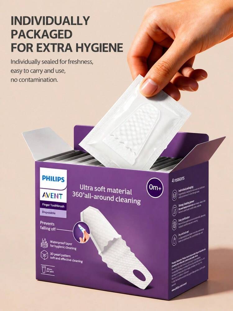 Philips Avent 嬰兒手指牙刷 擦牙刷 牙齒牙齦擦拭舌苔清潔器 嬰兒口腔清潔用品 30入 - 彩色 - 查看 10