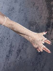1 Pair New Women's Floral Lace Arm Sleeves, Sheer Lace Patchwork, Suitable For Wedding And Evening Party - Multicolor - View 11